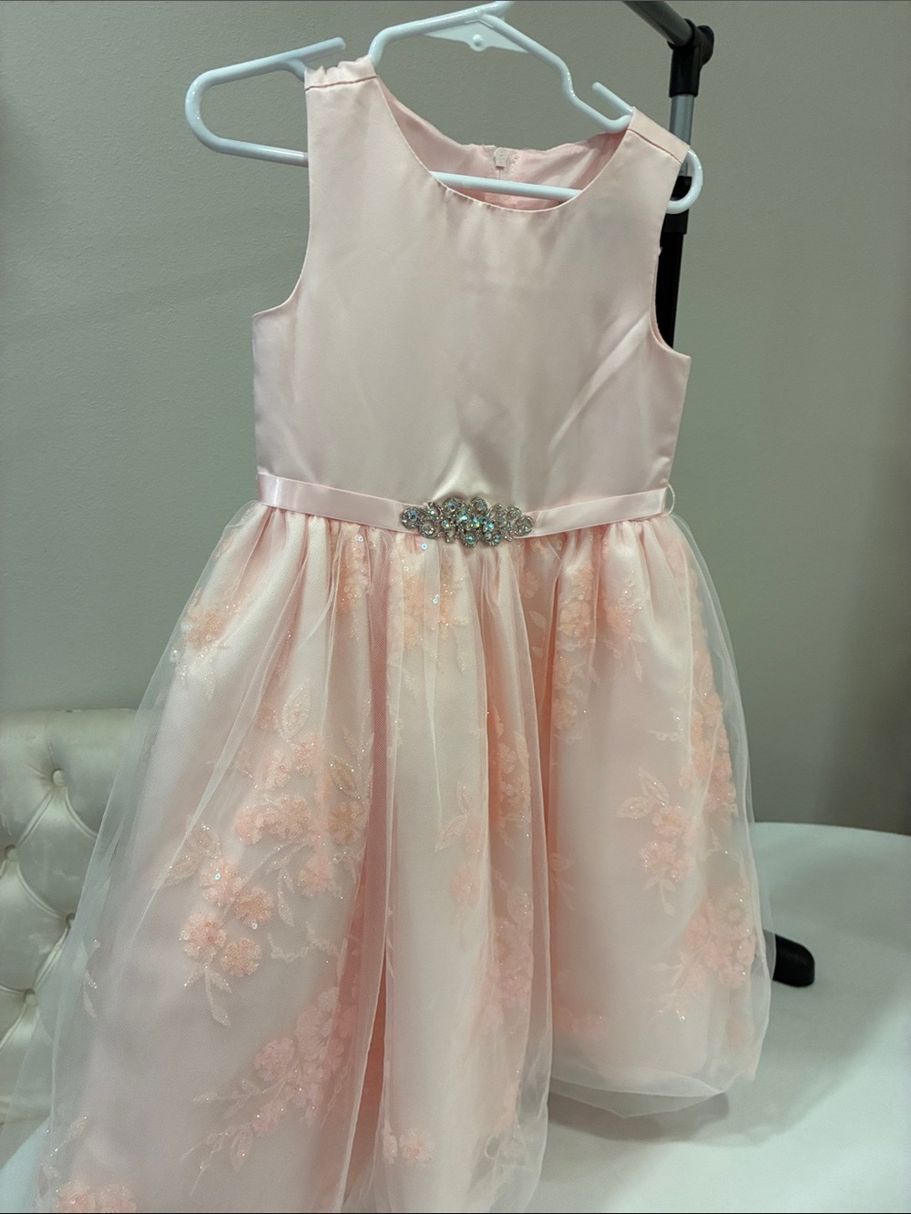 Rare Editions Blush Pink Floral Tulle Party Dress for Girls